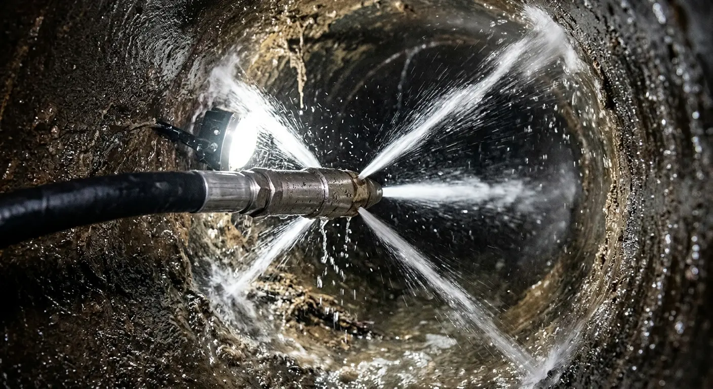 High-pressure hydro jetting nozzle cleaning sewer pipe for Sewer Cleanout in Palos Heights